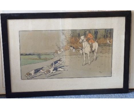 An early 20th century ebonised framed and glazed colour print by Cecil Aldin, 'Forrard Away -Forrard Away!' print size 33cm x