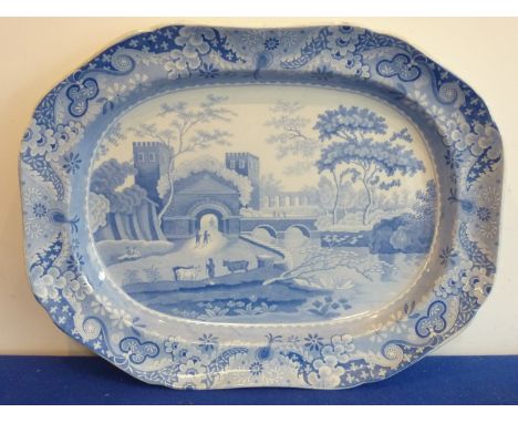 A large early-19th century transfer-decorated Spode meat platter, printed and impressed marks to underside, 52cm wide 