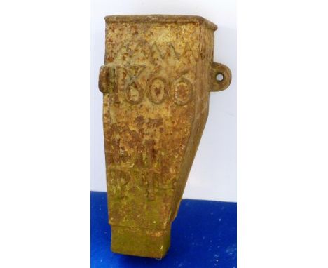 A mid-19th century cast iron rainwater hopper dated 1866, originally from Beaufort House, 45cm high 