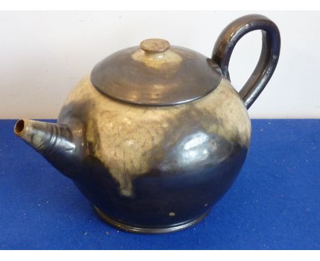 A large Art Deco period hand thrown Losson stoneware (Bouffioulx, Belgium) salt glazed Teapot and Cover (some very minor chip