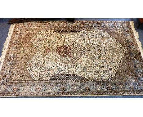 A fine hand-knotted Persian silk mixture Prayer Rug predominantly cream ground within cream and light blue borders, the whole