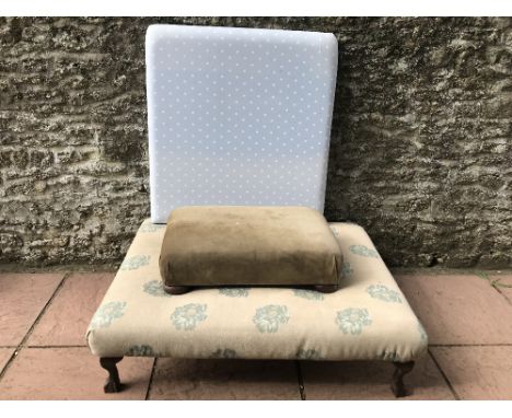 Upholstered  foot stool in a cream fabric with blue flowers 124 x 90 cm &amp; another smaller footstool 71 x 43 cm 