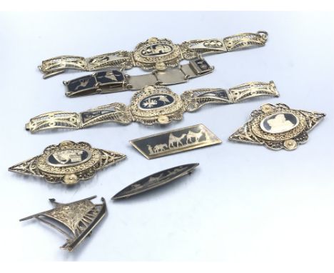 Collection of North African white metal filigree &amp; enamel jewellery 