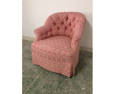 Victorian ladies button back tub chair on turned legs &amp; castors 