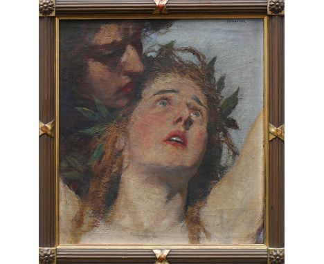 Krämer, Johann Viktor (Adamsthal 1861 - 1949 Wien)"Daphne und Apollo";die schöne Nymphe Daphne wird vom Gott Apollo verfolgt 