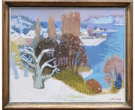 Schmitz, Jean Paul (Wesseling 1899 - 1970 Singen)"Winterlandschaft am Bodensee"; Blick vom Schloss Marbach aus auf den See Ri