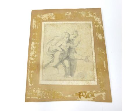 Antique pencil sketch Mother and Child, 27cm x 21cm.