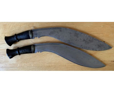 Two very early 20th Century Nepal Army Issue kukri, The larger one; has a blade length of 37cm, with a belly depth of 7cm and