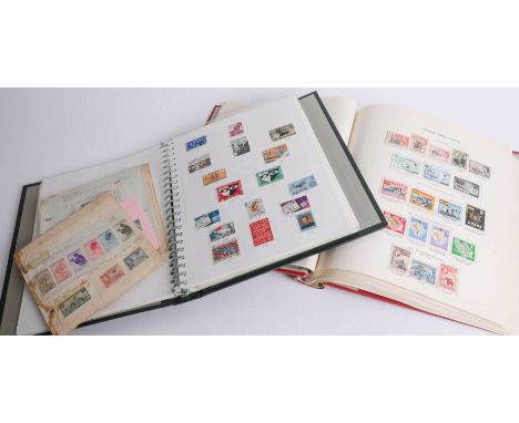 Large trunk containing numerous stamps in three albums, tins, boxes, packets including British Commonwealth.