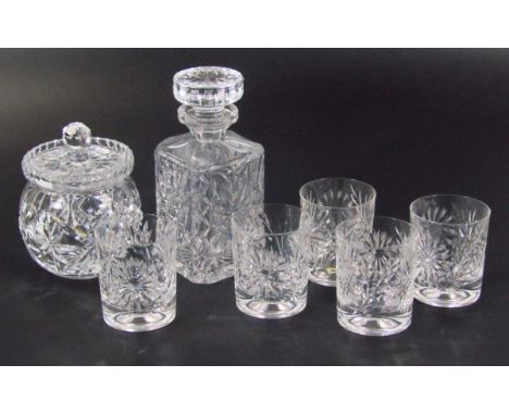 Various 20thC crystal glassware, possibly Edinburgh, comprising a decanter with compressed mushroom stopper and shouldered bo