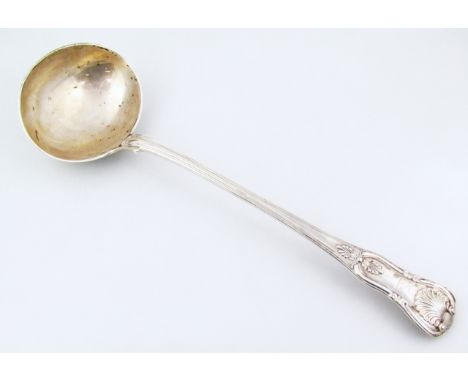 A William IV serving ladle, by William Eaton, shell capped King's pattern with plain bowl, monogrammed, London 1830, 34cm wid
