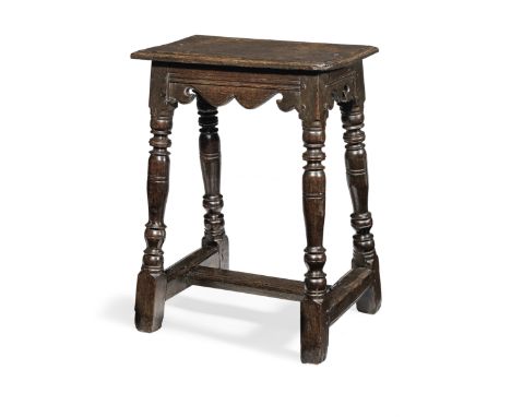 A fine and rare documented James I/Charles I oak joint stool, Taunton, Somerset,  circa 1620-30The top with narrow double-ree