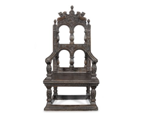 The Hornby Castle Chair: A documented oak open armchairElizabeth I/James I, circa 1580-1600 and later, probably South-West Sc