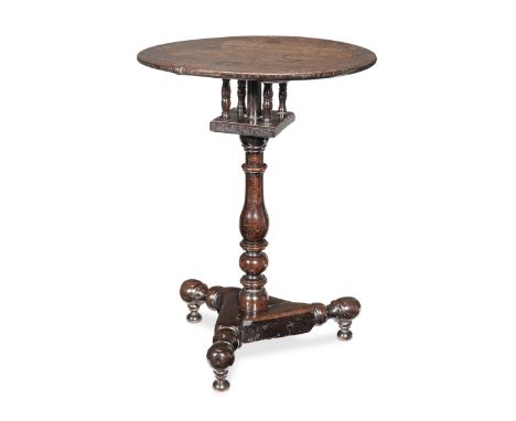 A rare William &amp; Mary joined oak tripod pedestal table, circa 1690Having a single-piece oval top, a birdcage movement wit