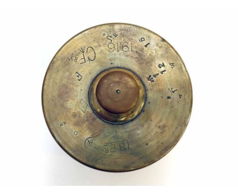 A nice WW1 trench art tea caddy or tobacco jar the base being made from a 4 inch diameter 1917 shell case with the lid from a
