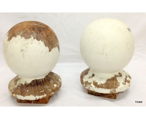 A pair of Oak ball gate finials