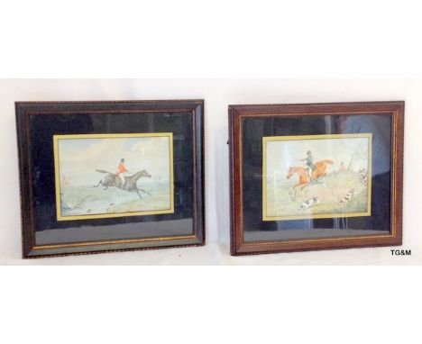 2 Henry Alkew hunting prints The first over and Leaping the brook 2 x 30 x 36cm