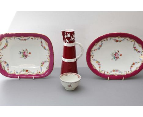 A royal Worcester water jug 22cm high, Caughley tea bowl and 2 hand painted comports 