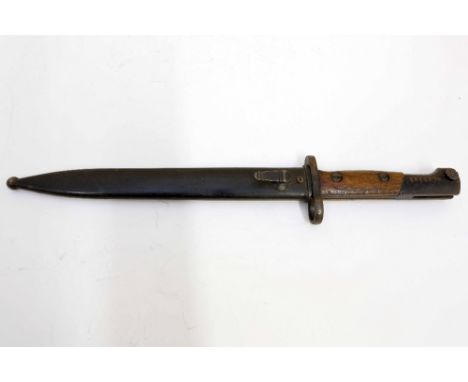 A Belgian SAFN 1949 knife bayonet in its scabbard with matching serial numbers 04385 for use with the Saive Automatique self 