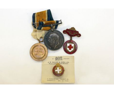 A WW1 War Medal to 82027 Private FJ Bailey of the Royal Army Medical Corps with a Red Cross Society War Medal a County of Fif