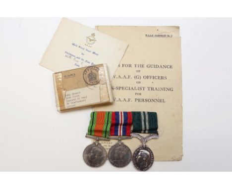 A mounted WW2 Womens Auxiliary Air Force Medal group of 3 including the Air Efficiency Award named to Flight Officer CM Wainw