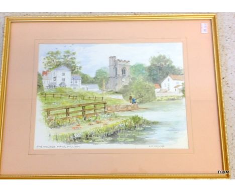 Watercolour of The Village Pond at Willan by K H Milner