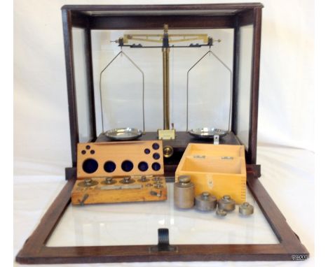 A mahogany cased set Griffin & Tatlock Ltd microid balance scales with two sets of weights