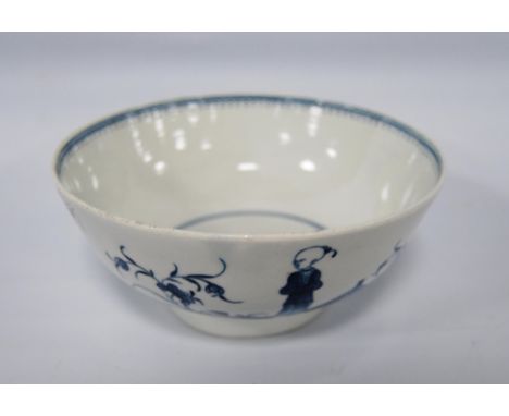 18th century Caughley porcelain sugar bowl, c. 1775, blue underglaze in the 'Waiting Chinaman' pattern, with sawtooth border,