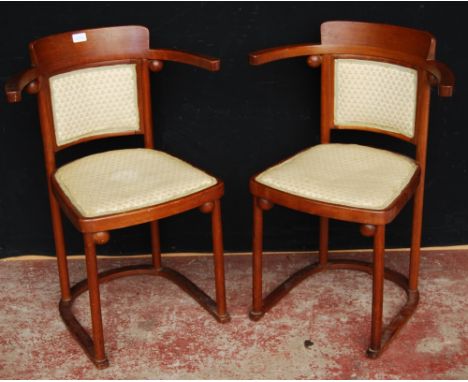 In the Manner of Josef Hoffmann (Austrian) Pair of bentwood chairs for Jacob & Josef (J & J) Kohn with later upholstery, old 