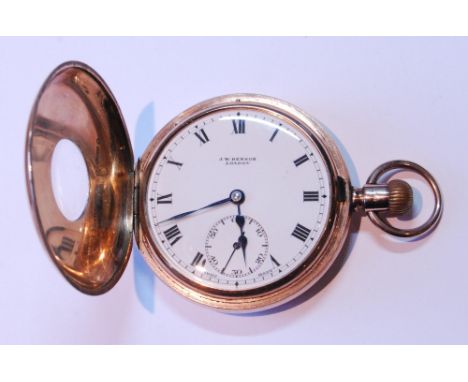Swiss keyless lever watch for Benson, in 9ct gold half hunter case, 1926, 51mm, 97.2g gross. 