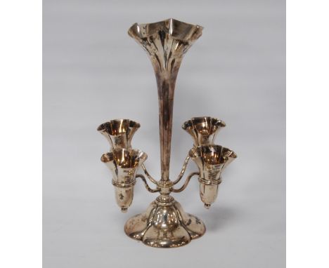 Late Victorian silver epergne with tapered trumpet vase and four smaller, detachable holders on branches, hallmarks for Henry