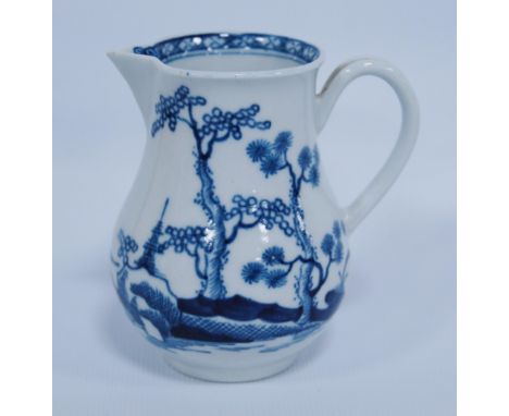 18th century first period Worcester sparrow beak cream jug, c. 1770, in the 'Cannonball' pattern, crescent mark to the unders
