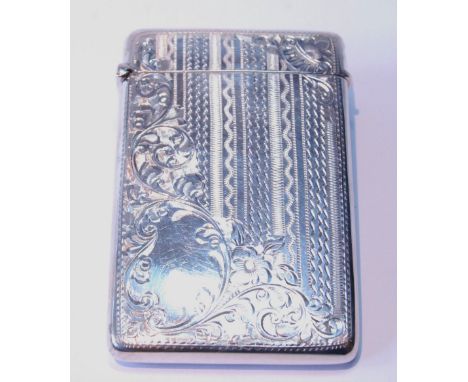 Silver card case, engraved and engine turned, Birmingham 1910, 61.1g or 2.11oz.CONDITION REPORT: This is 88mm x 58mm x 11mm. 