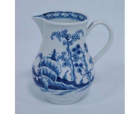 18th century first period Worcester sparrow beak cream jug, c. 1770, in the 'Cannonball' pattern, crescent mark to the unders