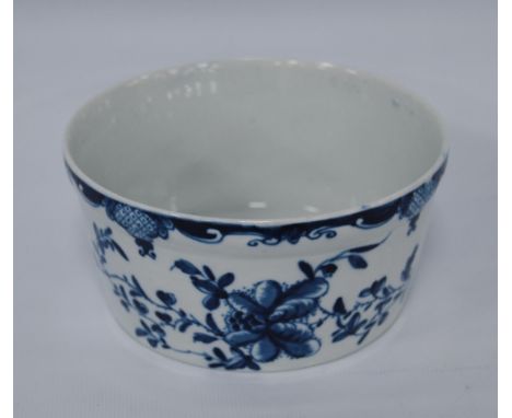 18th century Caughley porcelain slop bowl, c. 1780 in blue underglaze with floral sprays, T mark to the underside, 6cm high a