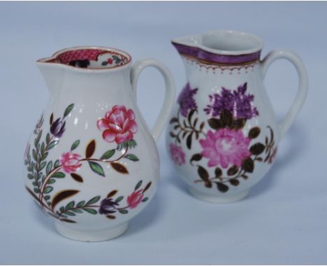 18th century sparrow beak cream jug, c. 1770, probably first period Worcester, decorated in the famille rose palette with pol