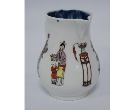 18th century first period Worcester sparrow beak baluster cream jug, c. 1750, with polychrome decoration in the 'Chinese Fami