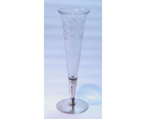 Cut glass slender vase of tapering shape on plain spreading silver foot, by Elkington &amp; Co., 1898, 25cm. 