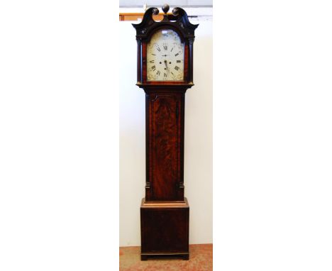 Georgian eight day mahogany inlaid longcase clock, c. early 19th century, the 12in painted dial with Roman and Arabic numeral