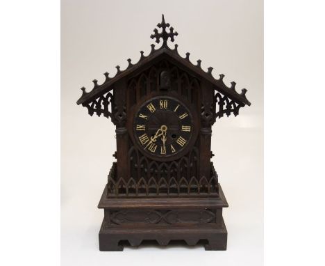A good late Victorian Black Forest mantel cuckoo clock with 2 train sprung movement chiming on a gong. Contained in a lovely 