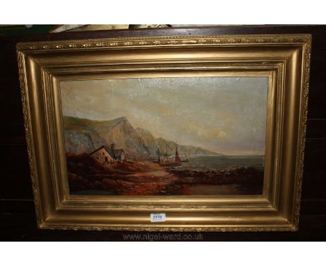 An Oil on canvas of a Coastal scene, initialed M. R., dated 1901, 11 1/2" x 19 1/2''