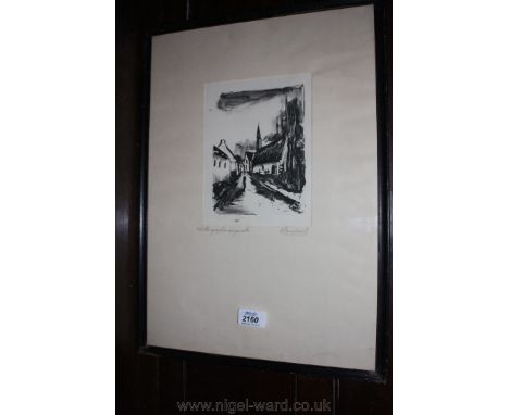 Maurice de Vlaminck: a Lithograph of a street scene with church, circa 1930, on arches paper, 20 x 15 cms. From an edition of