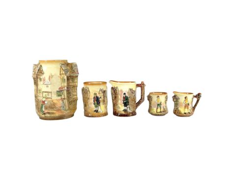 This delightful set of five vases and pitchers showcases beloved Charles Dickens characters in high relief, including a large