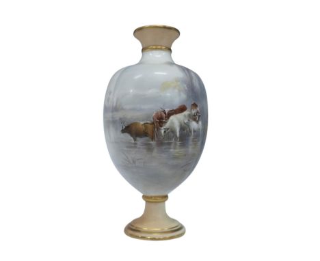 This Royal Worcester vase, in collaboration with George Grainger &amp; Co., is a hand-painted masterpiece by John Stinton. It