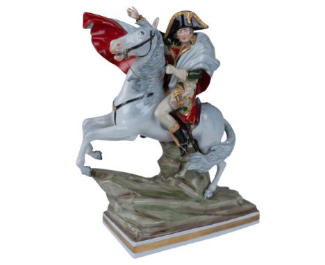 Hand painted majestic figure of the Emperor of the French, Napoleon I. The figure is inspired by Jacques-Louis David (French,