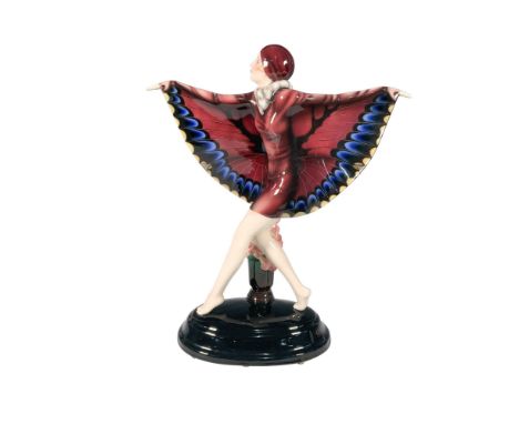 Glossy figure of a dancer with her arms stretched exposing butterfly wings. Artist signature impressed. Model 5960 623 16 imp