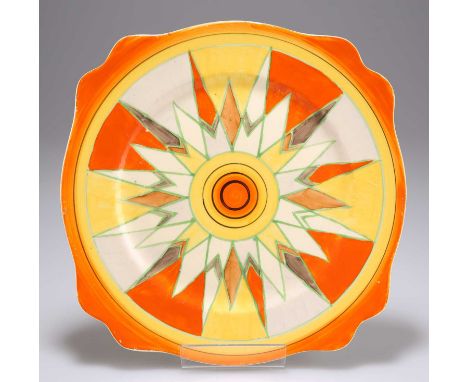 A CLARICE CLIFF SUNGOLD PATTERN LEDA PLATE  Royal Staffordshire Wilkinson Ltd and Newport Pottery backstamp. 25cm diameterFai