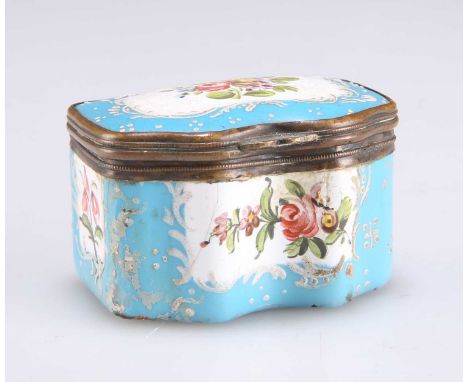 AN ENGLISH ENAMEL BOX c.1780, with serpentine front, decorated with floral sprays. 4.5cm wide