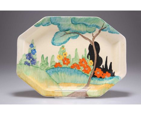 A CLARICE CLIFF BIZARRE SANDON PATTERN SANDWICH PLATE octagonal form, Wilkinson Ltd backstamp. 25cm by 18.5cmFairly heavy cra