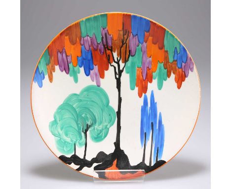 A CLARICE CLIFF BIZARRE LATONA TREE PATTERN PLATE Newport pottery backstamp. 22.5cm diameterSome light and minor scratches to